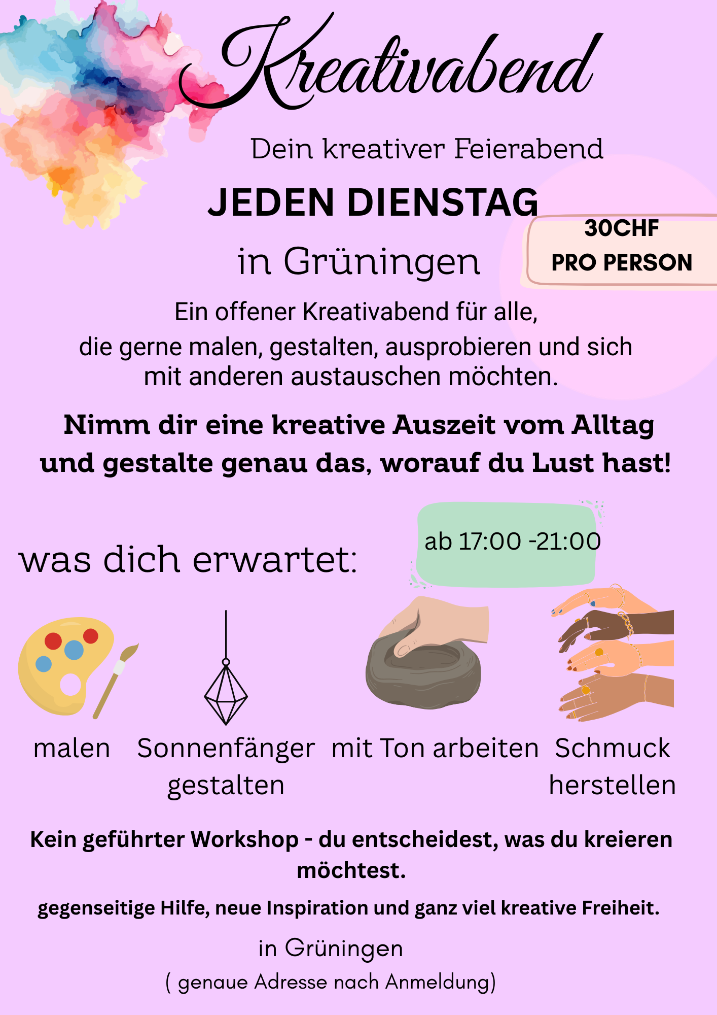 Offener Kreativabend in Grüningen (ZH) – Kreativ sein in entspannter Atmosphäre