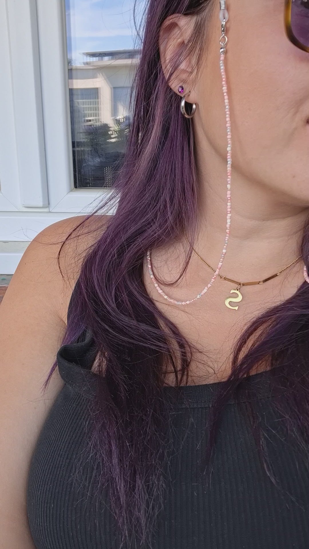 Handgemachte Sonnenbrillenkette Rosa Weiss | Perlen Brillenkette für Sonnenbrille & Lesebrille