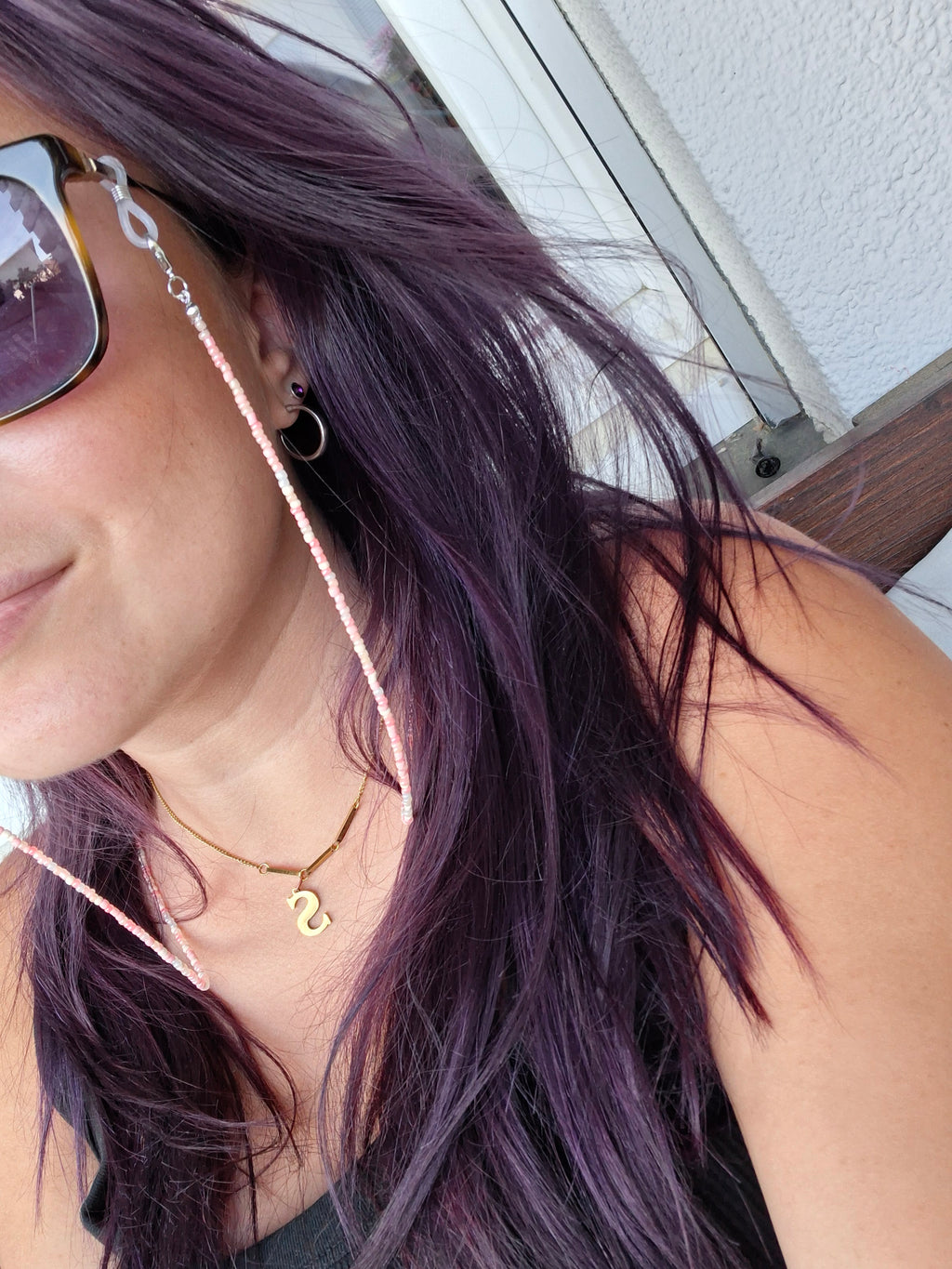 Handgemachte Sonnenbrillenkette Rosa Weiss | Perlen Brillenkette für Sonnenbrille & Lesebrille