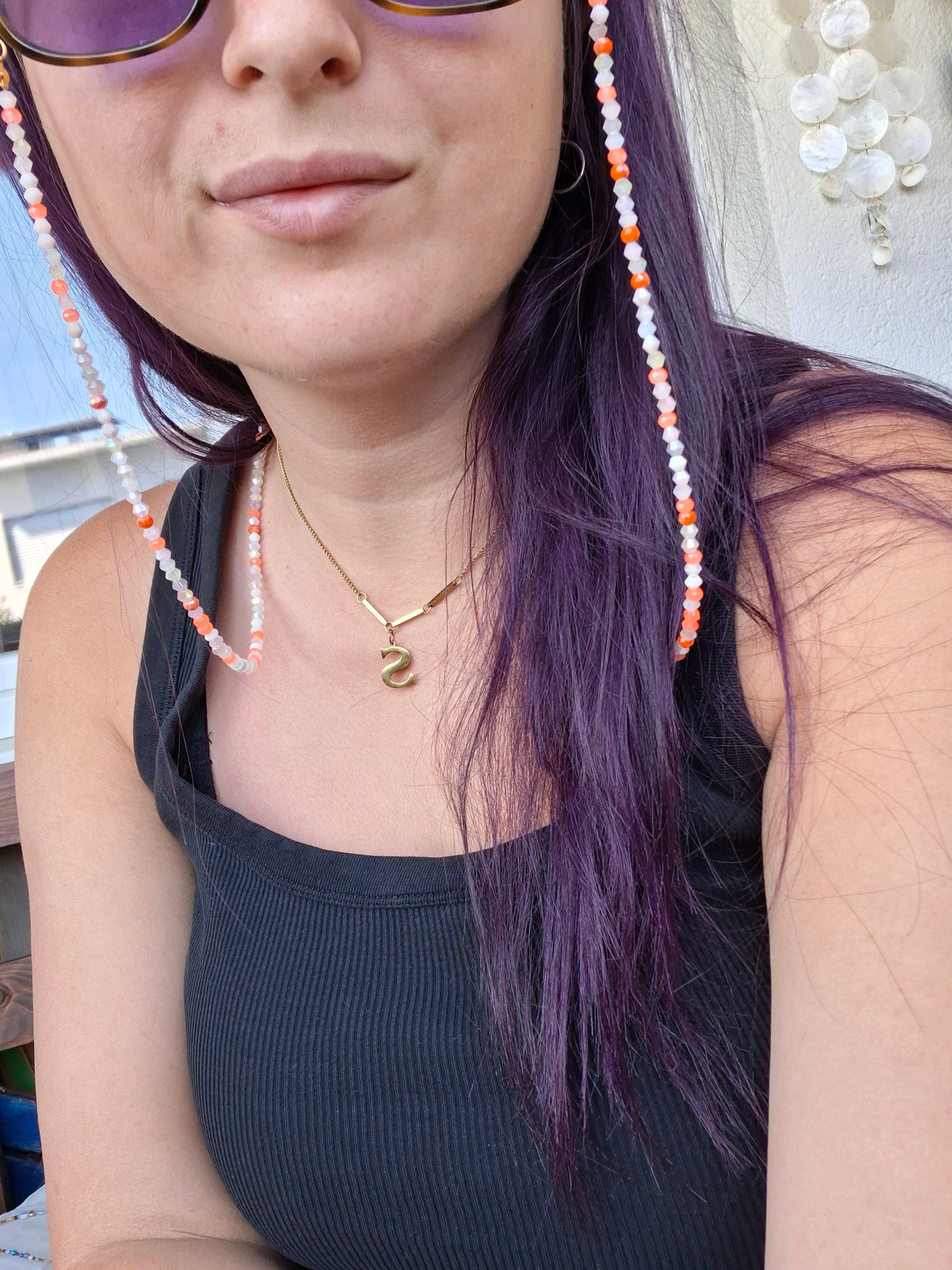 🧡🤍 Sommerliche Sonnenbrillenkette in Koralle & Weiss