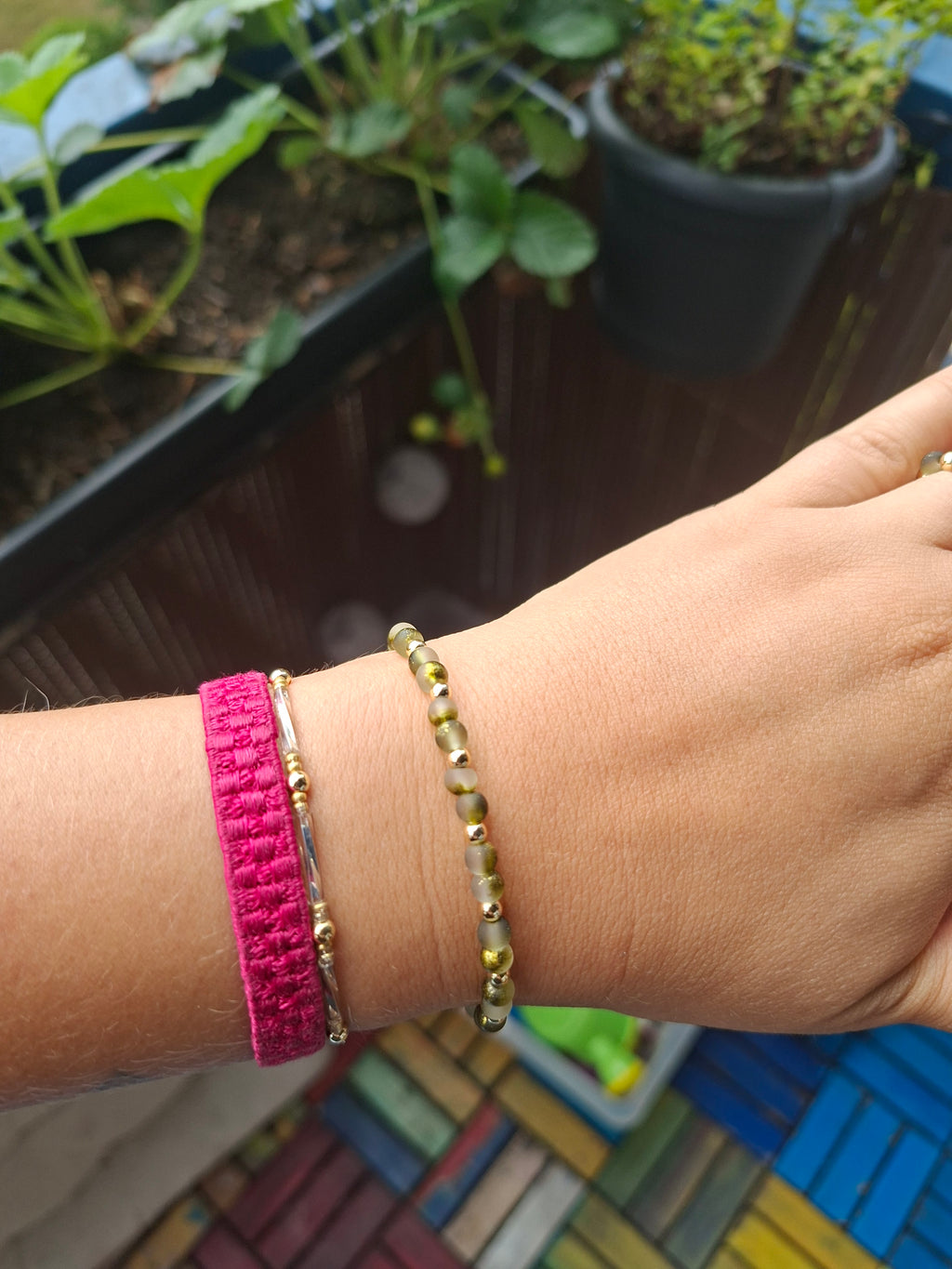 Perlenarmband grün- gold