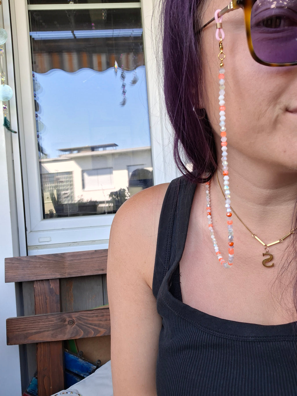 🧡🤍 Sommerliche Sonnenbrillenkette in Koralle & Weiss