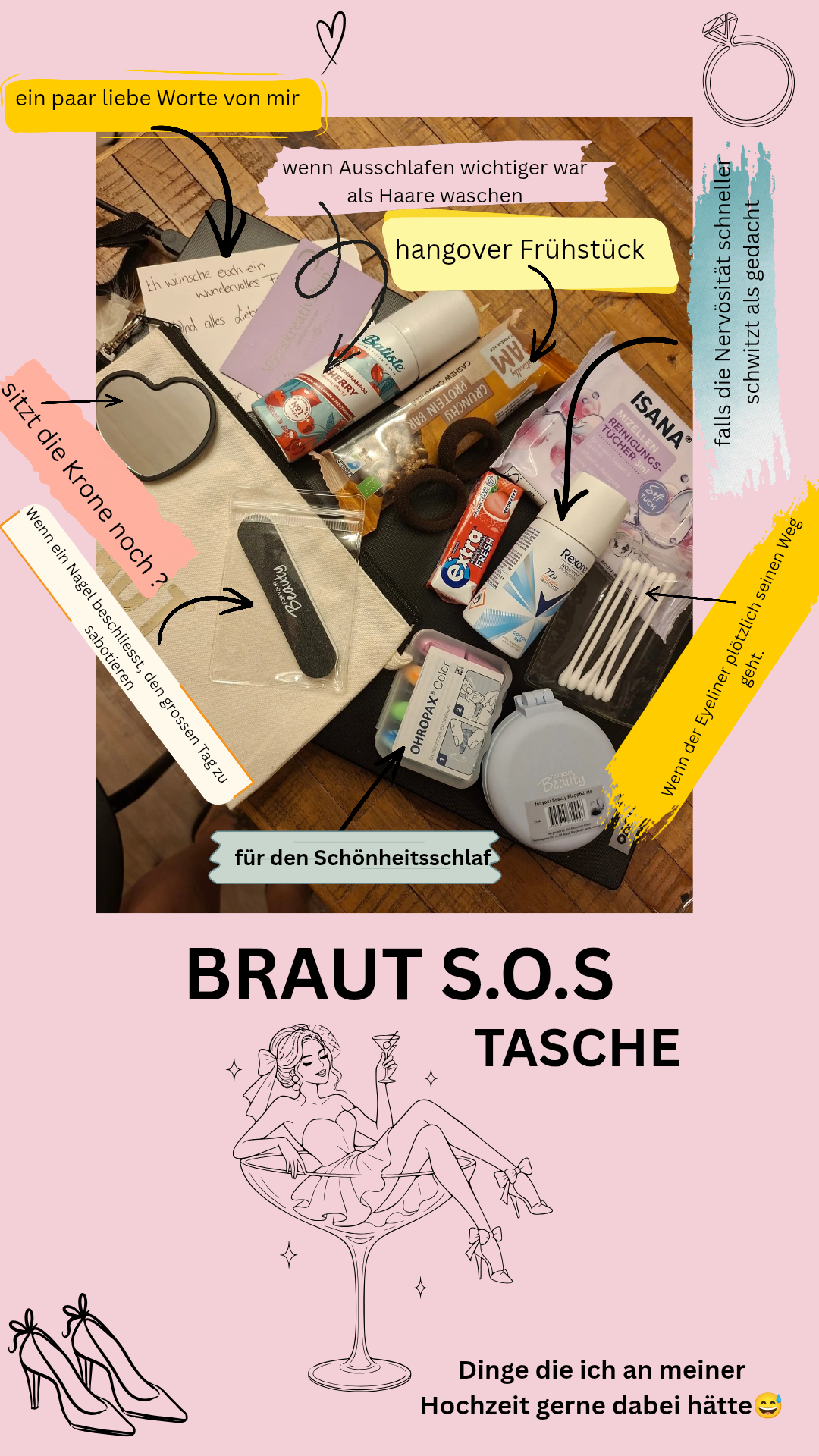 Braut Notfall Set | Bride Emergency Kit | Hochzeits Geschenk für die Braut | Wedding Day Essentials | JGA Geschenk | Bridal Survival Kit