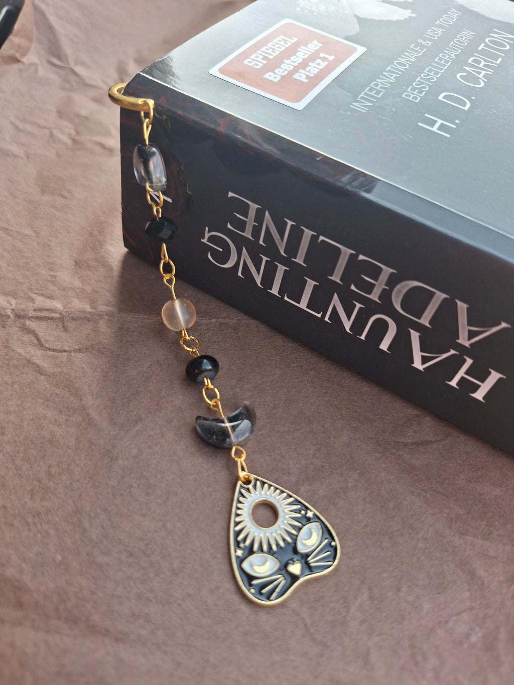 Handmade lesezeichen gold schwarz katzen anhänger