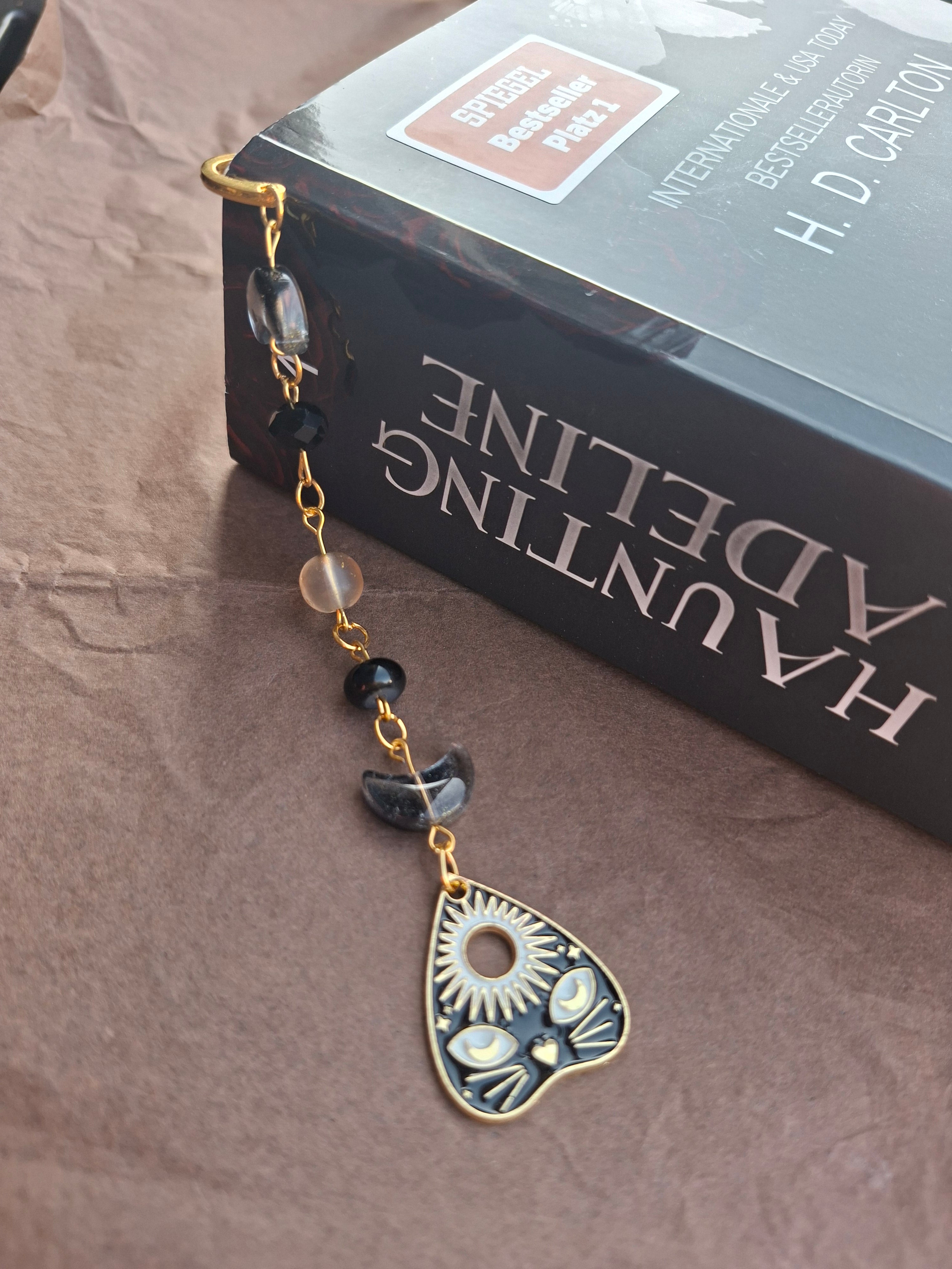 Handmade lesezeichen gold schwarz katzen anhänger