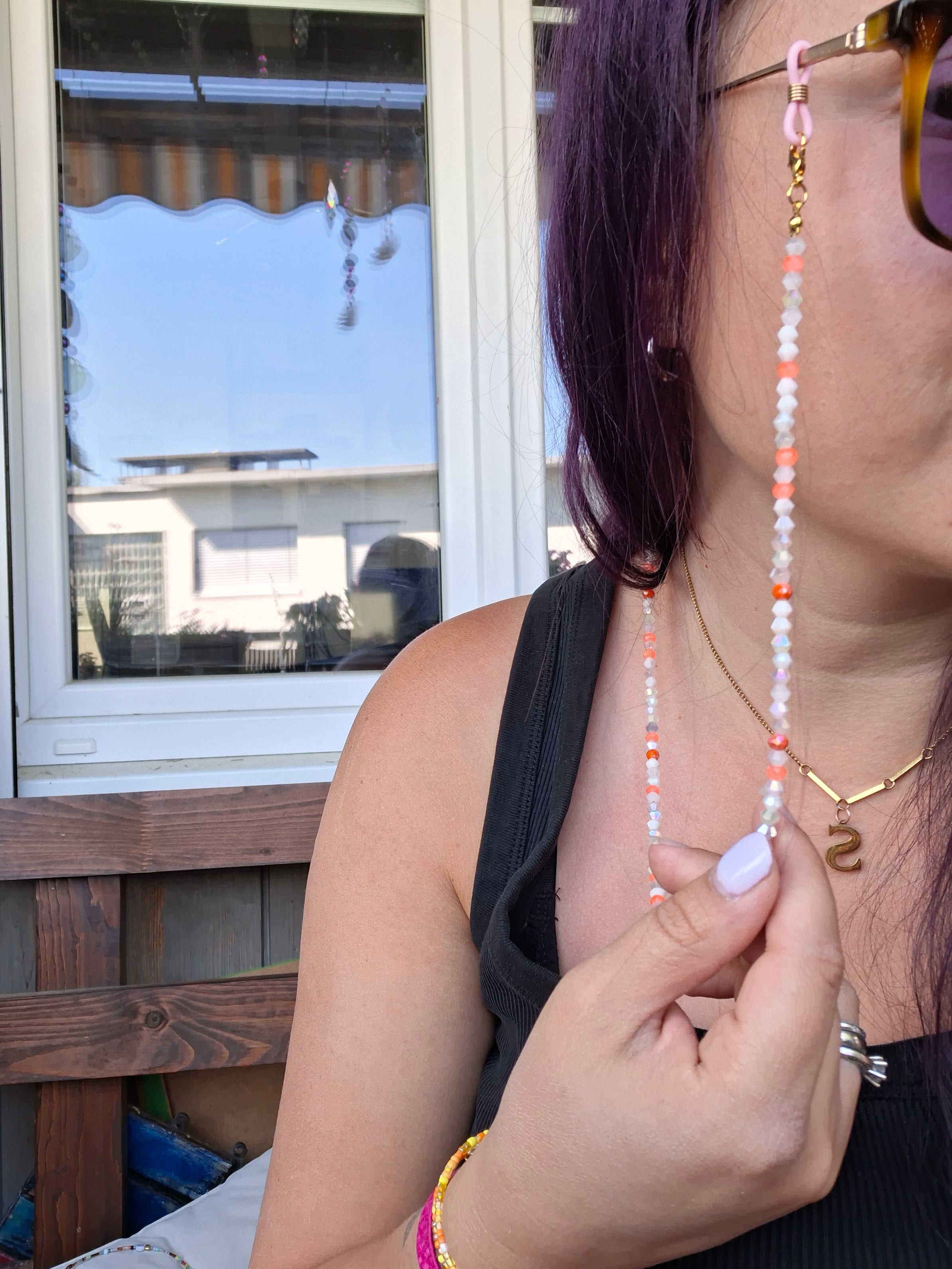 🧡🤍 Sommerliche Sonnenbrillenkette in Koralle & Weiss