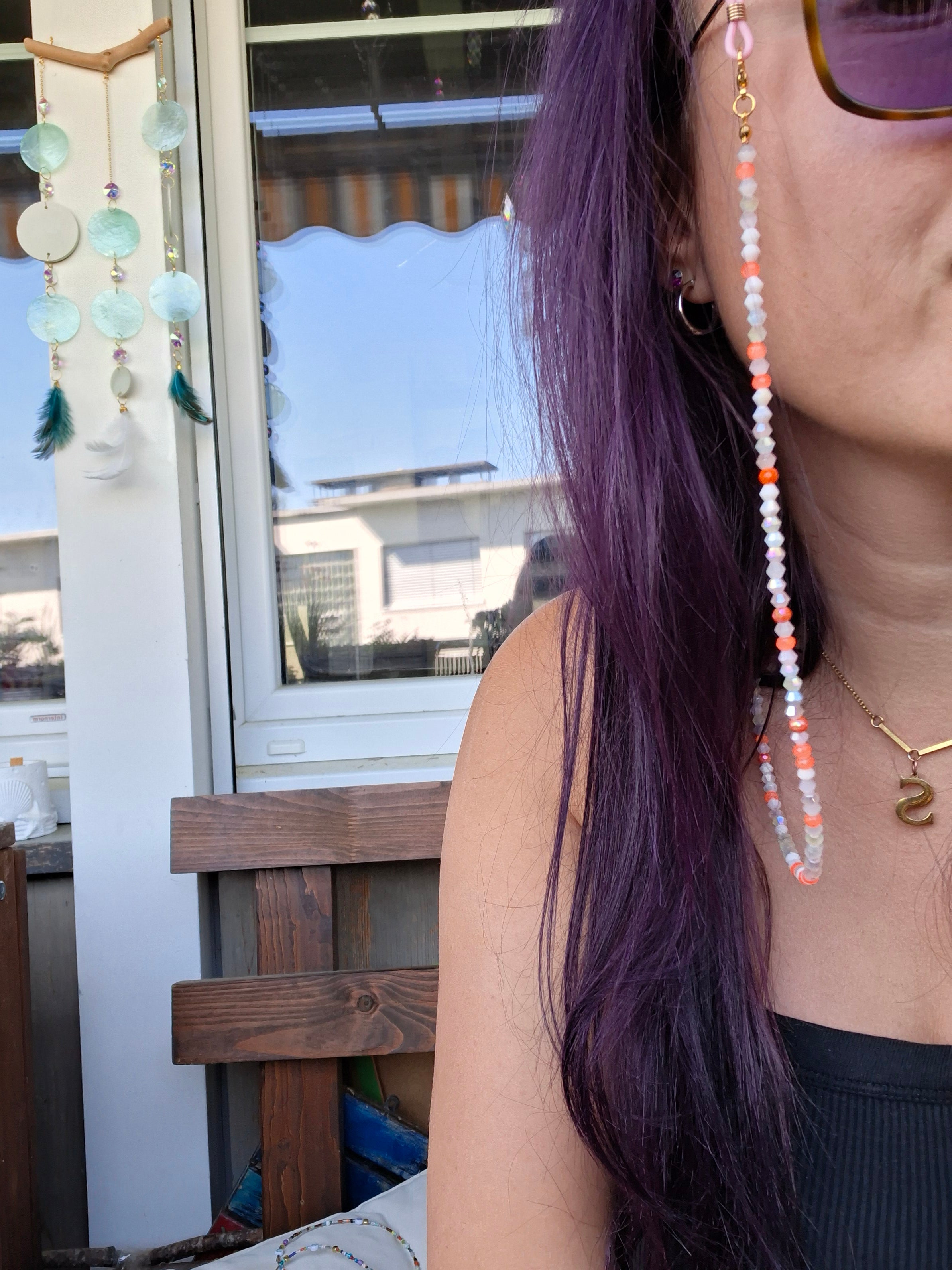 🧡🤍 Sommerliche Sonnenbrillenkette in Koralle & Weiss