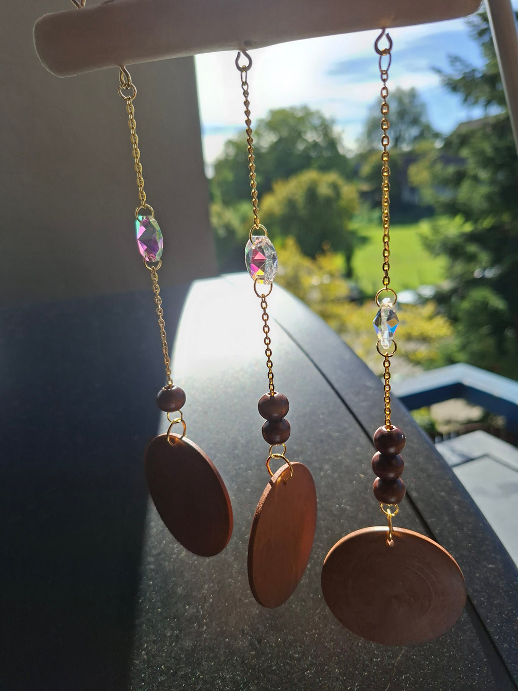 🌿 Sonnenfänger „Golden Wood“ – Holz & Kristall
