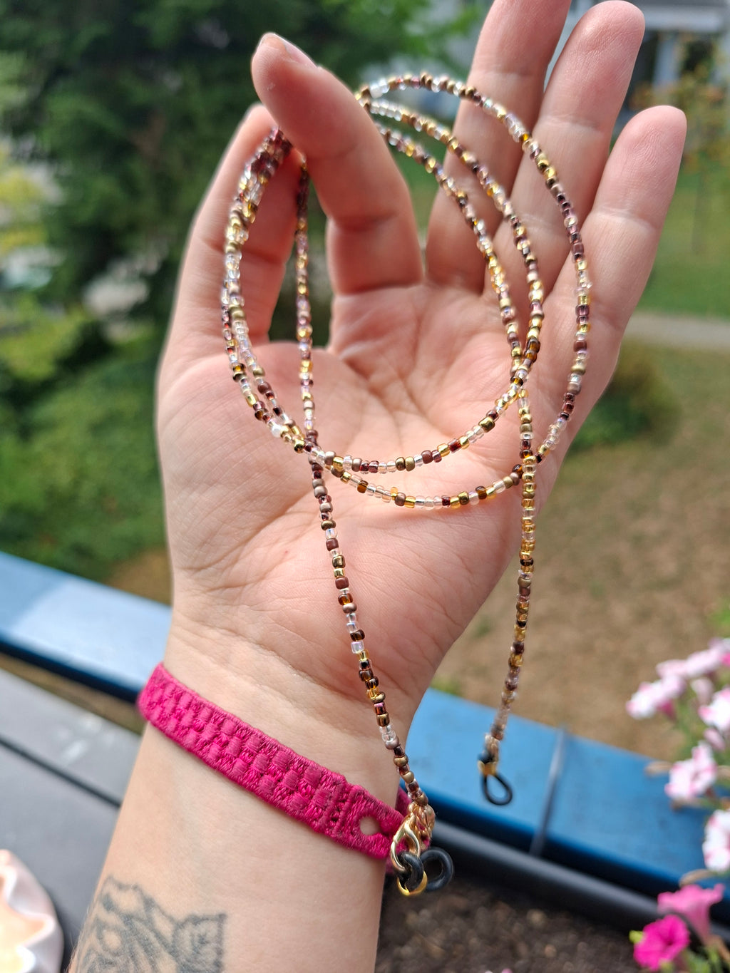 Sonnenbrillenkette braun-gold✨️