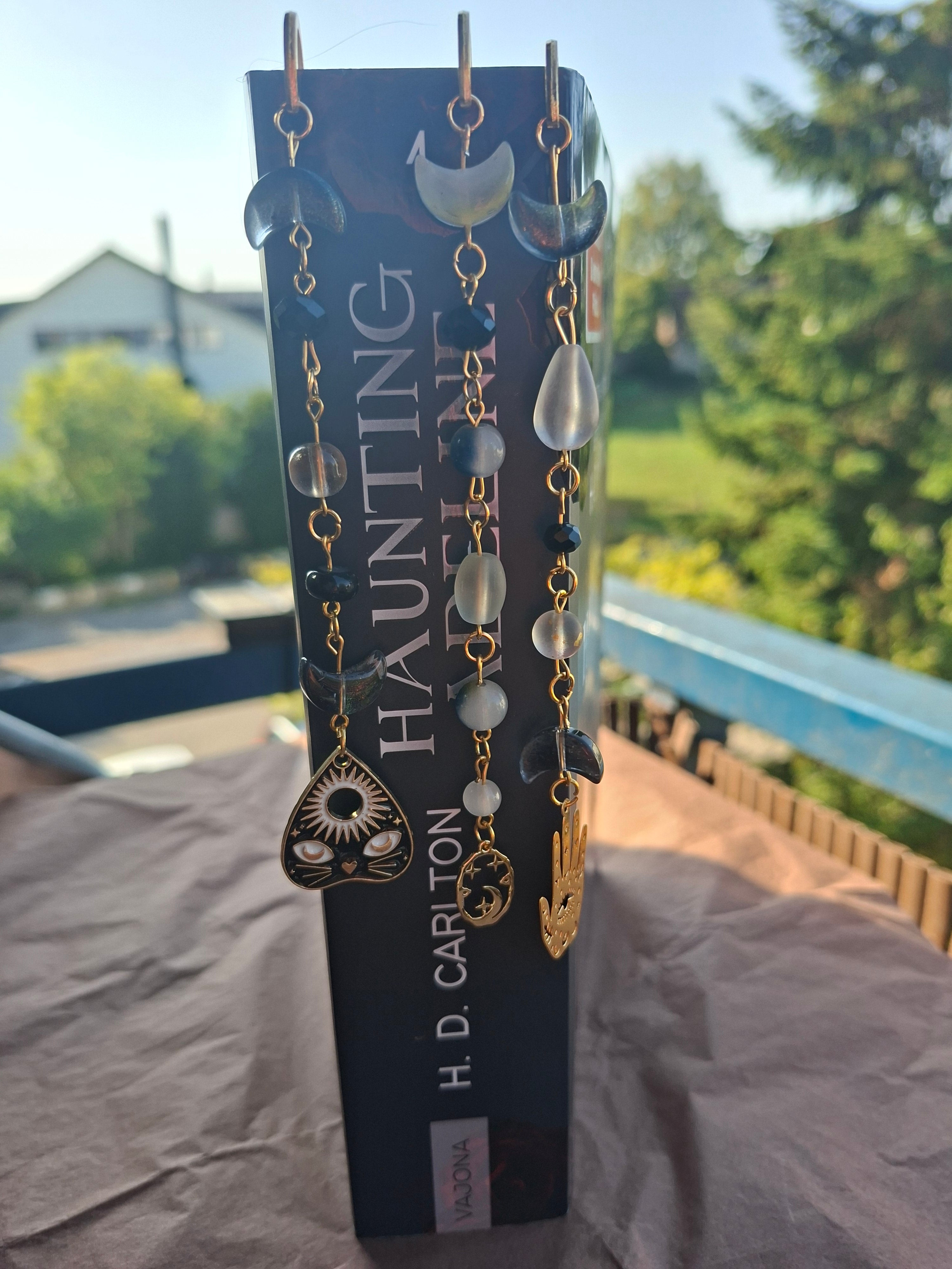 Handmade lesezeichen gold schwarz katzen anhänger