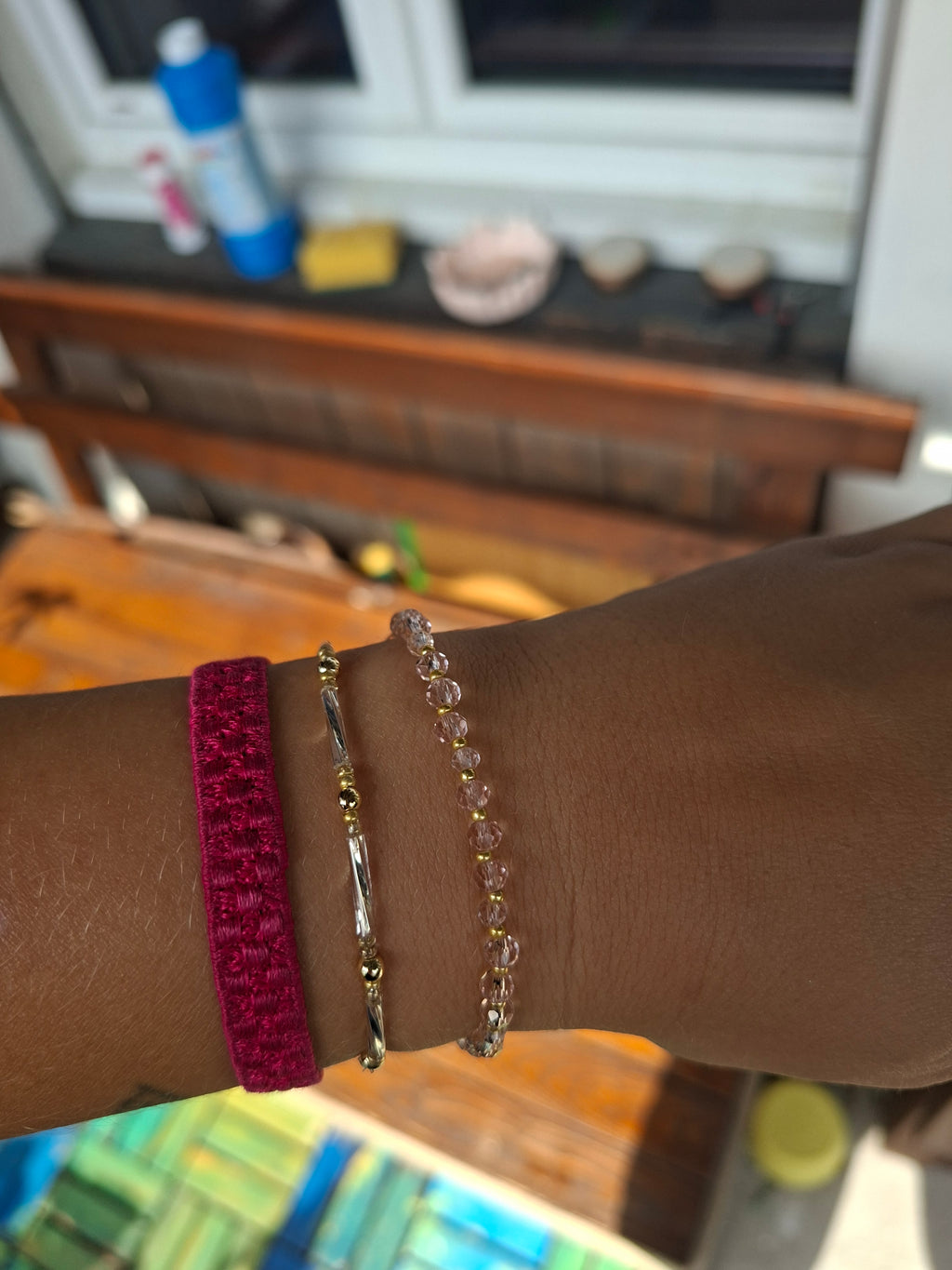 Perlenarmband - feines rosa gold