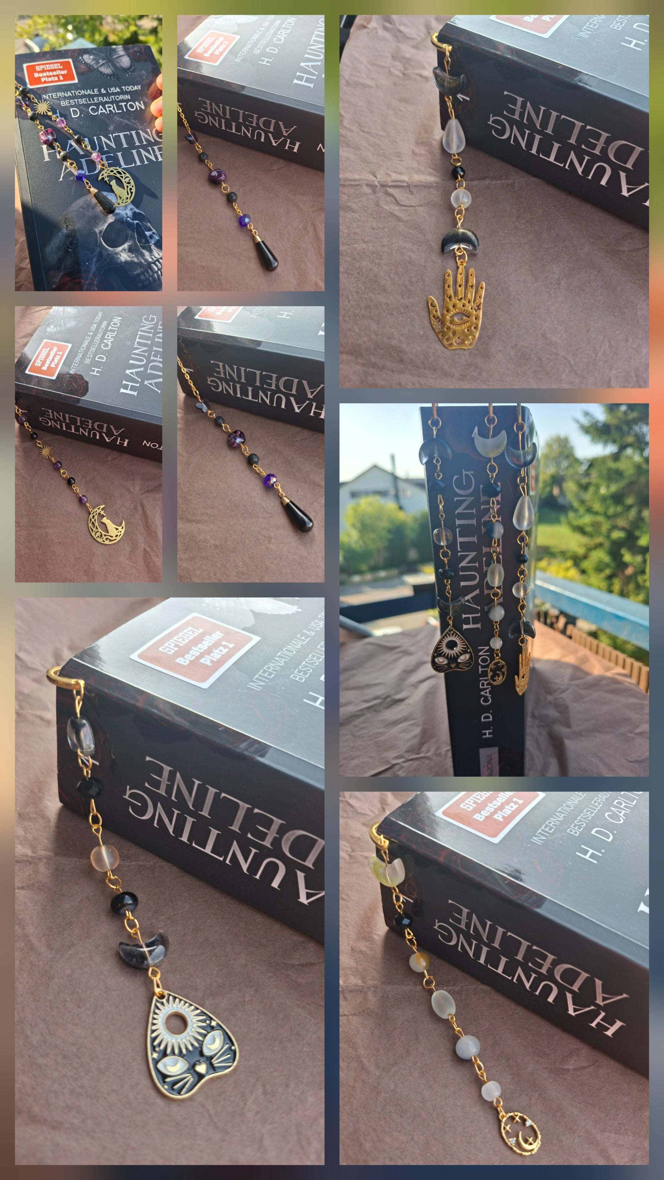 Handmade - lesezeichen- schwarz gold hand anhänger